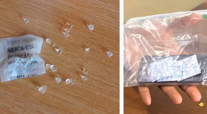 Nếu bạn lỡ tay làm rơi chiếc điện thoại xuống nước, hãy rút sim, thẻ nhớ, tất cả những gì là bộ phận rời có thể tháo ra được và cho vào một túi bóng đựng sẵn gói hút ẩm. Để qua đêm và sau đó khởi động lại điện thoại để đảm bảo rằng “chiếc dế yêu” vẫn còn “sống sót”.