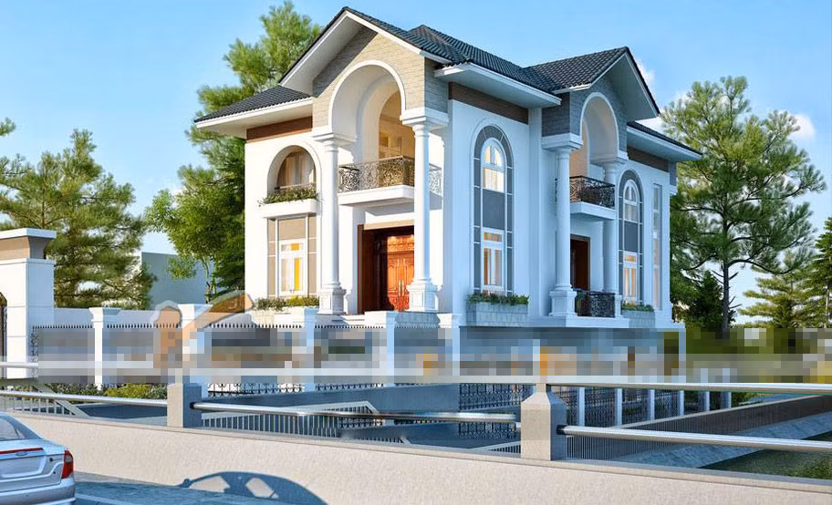Mẫu biệt thự mái thái sang trọng, đẹp hút hồn với thiết kế nhiều cửa lớn, mỗi mặt tiền đều có ban công rộng với lan can mang đậm phong cách cổ điển. Ảnh: Vietnamarch.