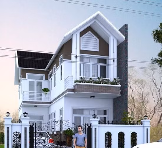 Nhà 2 tầng sử dụng màu sơn trắng quyến rũ. Ảnh: Thietkenhadepmoi.