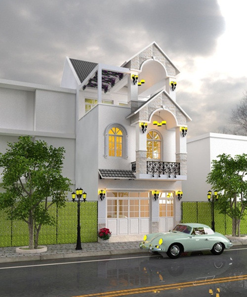 Nhà ống với hệ thống cột ngoài mang đậm phong cách cổ điển châu Âu, tạo nên sự cân đối cho hệ kiến trúc mặt tiền ngôi nhà. Ảnh: Xaydungtrangtrinoithat.