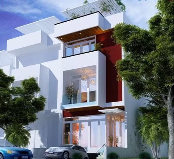 Mẫu nhà phố có hầm để xe, hệ thống cửa kính đẹp hiện đại. Ảnh: Ktshanoi.