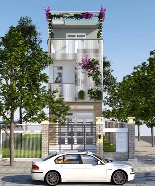 Trên diện tích 70m2, nhà ống 3 tầng có thiết kế phòng ngủ riêng cho bố mẹ và hai con. Phòng ngủ nào cũng có WC. Ảnh: Xaydungtayho.