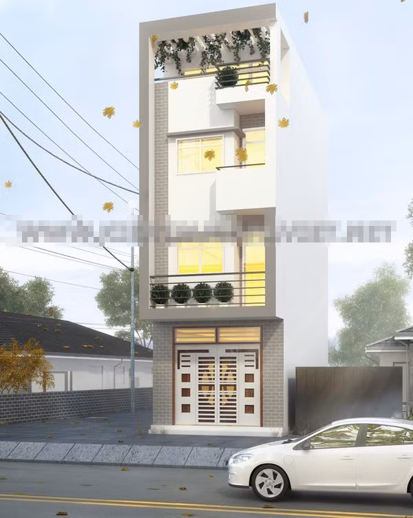 Đặc điểm nổi bật của ngôi nhà ống lệch tầng là tạo ra tầm nhìn đa dạng, phong phú với nhiều góc cạnh. Ảnh: Kientrucnhaviet.