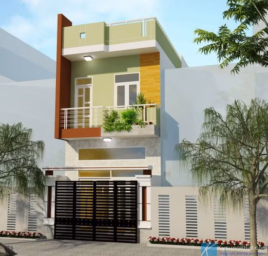 Thiết nhà 2 tầng sử dụng màu sơn đặc sắc nổi bật, cực kỳ sáng trọng đang rất phố biến nhiều ở thành phố. Ảnh: Datbinhduong.