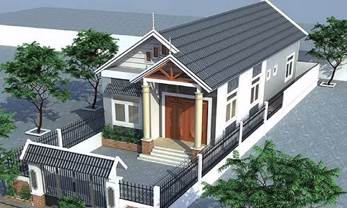 Thuộc dạng nhà ống cấp 4 mang phong cách bán cổ điển, thích hợp xây dựng trên những lô đất có diện tích hẹp.