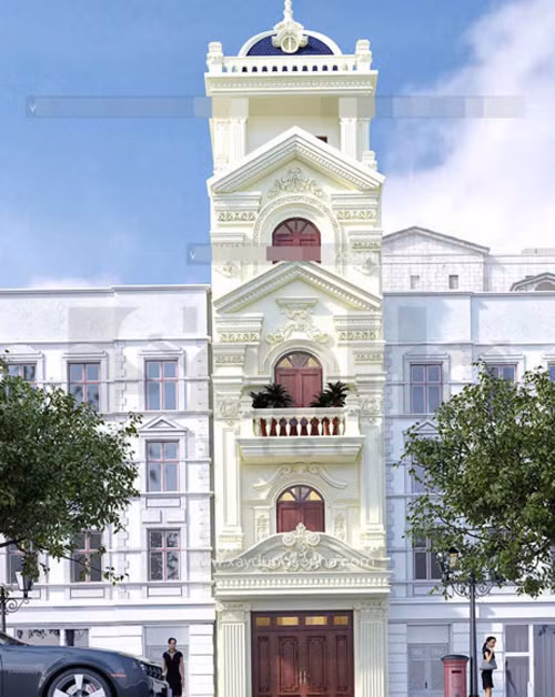 Màu vàng kem - trắng mang đậm kiến trúc phương Tây. Ảnh: Xaydungsonha.