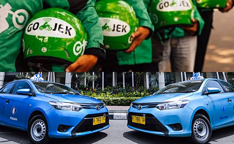 Tháng 5/2016, Go-Jek mở rộng thêm dịch vụ gọi xe taxi bằng cách kết hợp với công ty Blue Bird. Ảnh: Asian Correspondent.