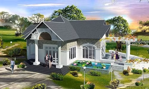 Một phong cách đồng quê mang đến sự bình yên và thư thái. Vẻ đẹp tươi tắn của hoa sen trong hồ sẽ cho căn biệt thự mái thái thêm xinh và nổi bật. Ảnh: Nhabazan.