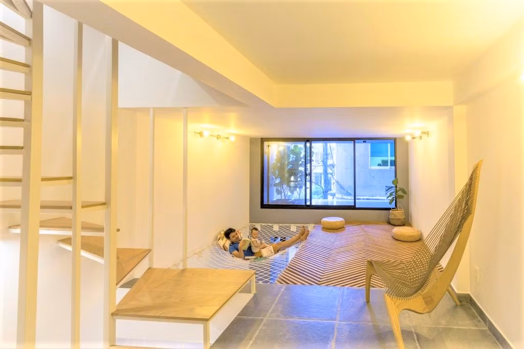 Sàn lưới cho cảm giác thư giãn mới lạ.