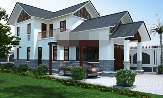 Sử dụng tông màu trắng chủ đạo nhưng ngôi nhà không bị lóa khi kết hợp tường trang trí tối màu. Ảnh: Angcovat.