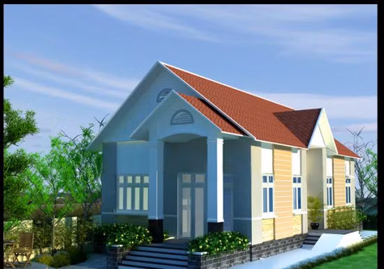 Mẫu nhà 1 tầng mái ngói được pha trộn màu sắc thanh lịch, tạo điểm nhấn thu hút người xem. Ảnh: Datbinhduong.