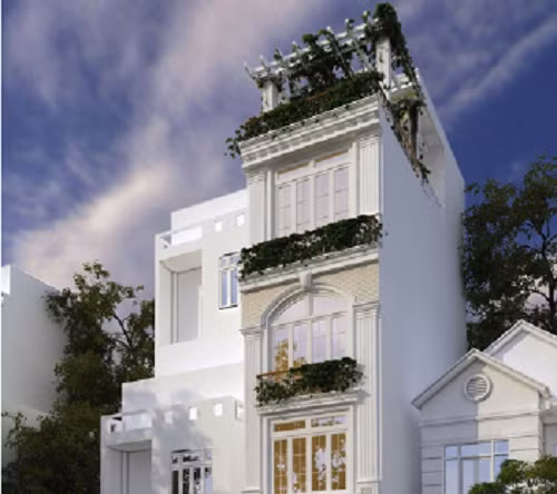 Nhà phố sử dụng hoa văn nhẹ nhàng nhưng vẫn toát lên phong cách cổ điển châu Âu. Ảnh: Xaydungdongkhanh.