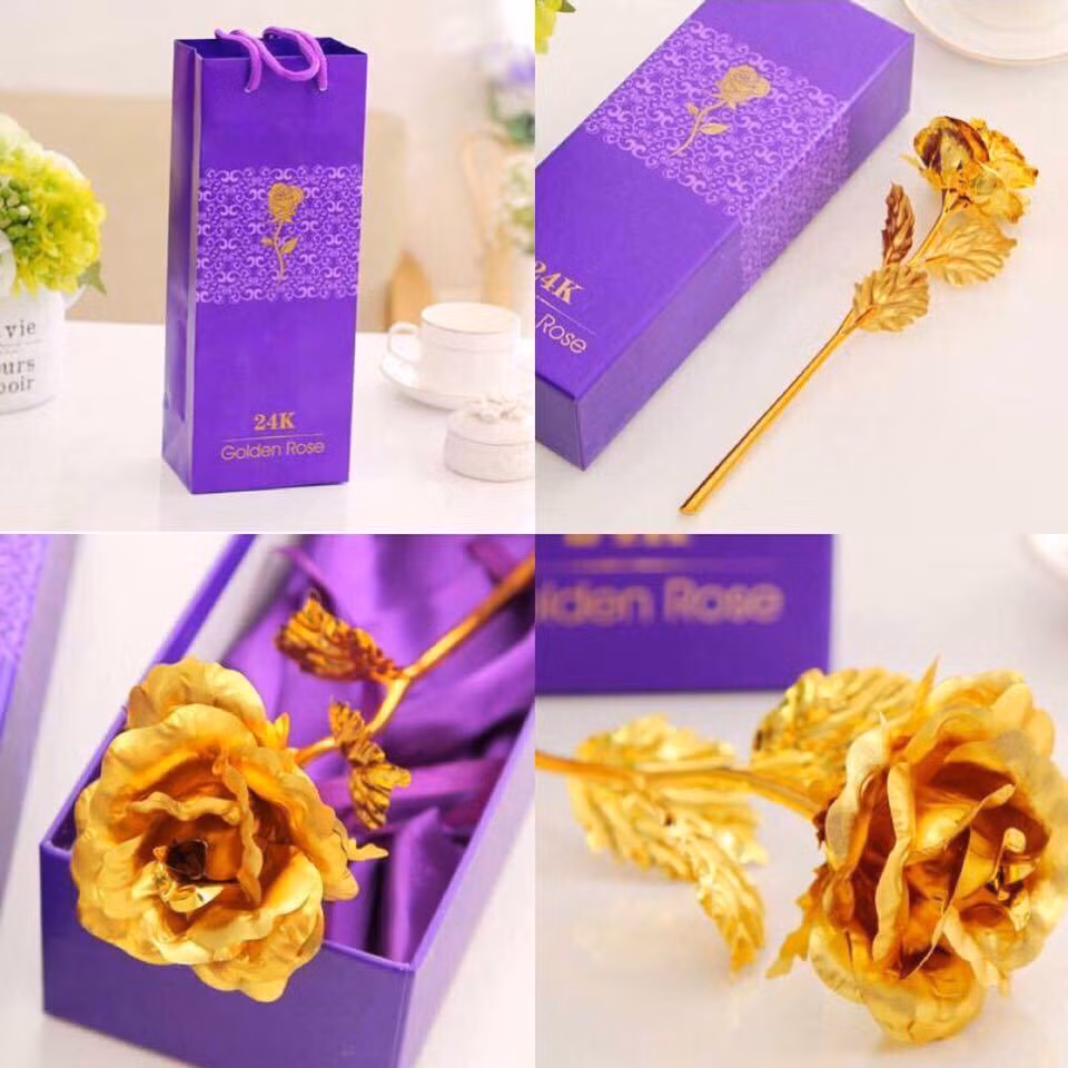 Bông hồng mạ vàng giá rẻ từ 199.000 đến 300.000 đồng cũng được nhiều bạn trẻ lựa chọn. Ảnh: Facebook.