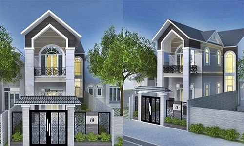 Nhà ống thiết kế theo dạng bán cổ điển, sử dụng mái thái và gạch ốp granit. Ảnh: Thietkexaynha.