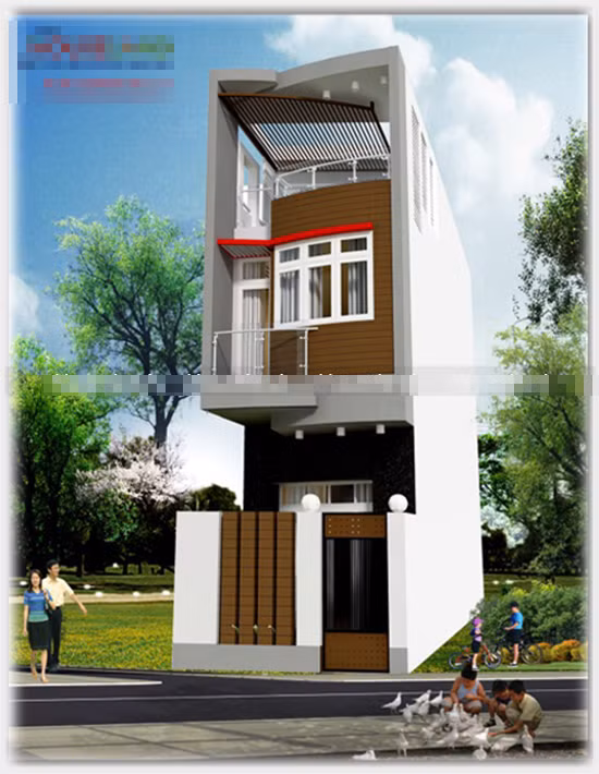 Tầng 2 với thiết kế kiến trúc lệch, đa sắc màu là điểm nhấn nổi bật của ngôi nhà. Ảnh: Houseland.