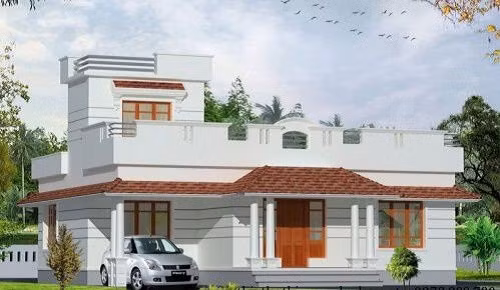 Phần mái ngói được đẩy xuống phía dưới dành không gian trên cho sân thượng rộng rãi. Ảnh: Bannhabinhduong.