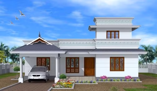 Nhà cấp 4 mái bằng có gara ô tô hiện đại. Ảnh: Bannhabinhduong.