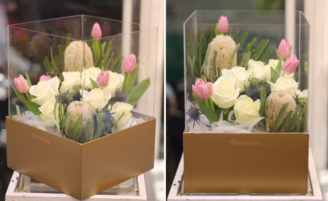 Hộp hoa mới lạ và sang trọng cũng được coi là món quà nổi bật cho ngày 20/11 năm nay. Ảnh: Info24h.