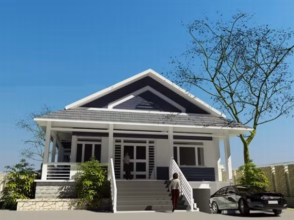 Nhà cấp 4 đẹp với trụ cột lớn đặc trưng của nhà kiểu Pháp. Ảnh: Luxury Home.