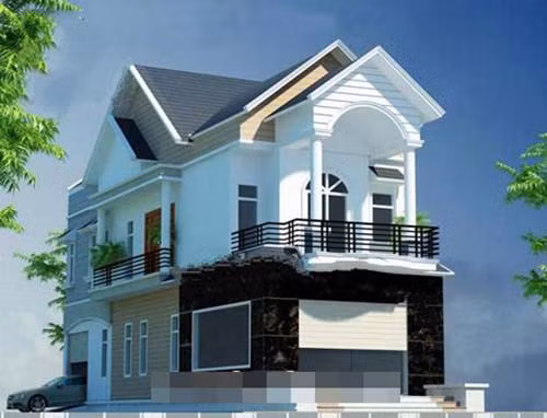 Nhà mái thái giật cấp, có gara để xe hơi phía sau tạo sự sang trọng, hoành tráng. Ảnh: 10nhadep.