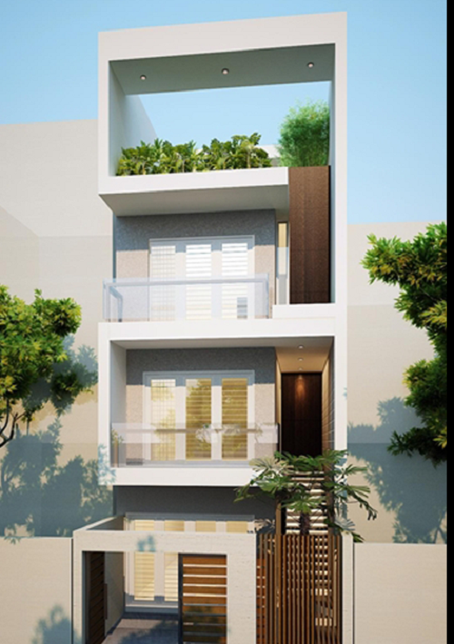 Mẫu nhà ống 3 tầng sử dụng lan can kính cường lực ở ban công tăng thêm sự thoáng rộng và bề thế. Ảnh: Maunhadepmoi.