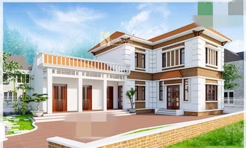 Mẫu nhà cấp 4 gác lửng với kiến trúc sân vườn rộng phù hợp diện tích rộng ở nông thôn. Ảnh: Nhasang.