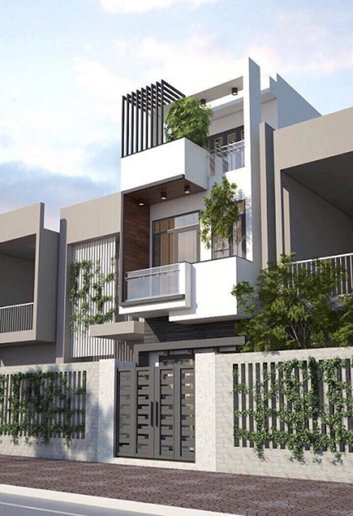 Nhà phố 3 tầng có ban công rộng để trồng cây xanh. Ảnh: Giaxaydungnha.