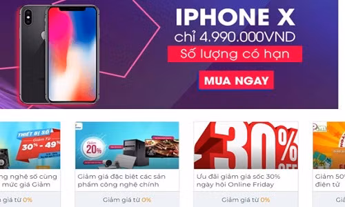 Trong danh sách các sản phẩm giảm giá, đáng chú ý nhất là iPhone X được một trang thương mại điện tử chào bán với giá chỉ 4,99 triệu đồng. Ảnh: Zing.