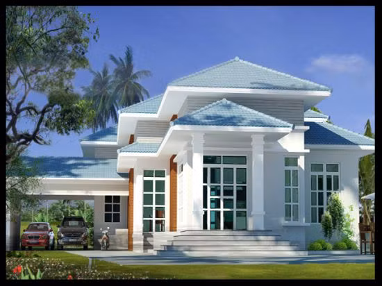 Nhà mái thái gác lửng ngày càng được ưu chuộng bởi phong cách hiện đại, không gian sinh hoạt thoải mái. Ảnh: Nhabinhduong.