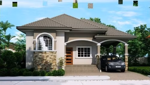 Nhà 1 tầng thiết kế thêm gara để xe hơi và mái ngói màu nâu đẹp quyến rũ. Ảnh: Datbinhduong.