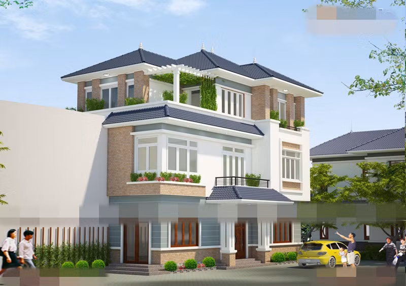 Tận dụng lợi thế rộng về bề ngang, các kiến trúc sư bố trí nhiều cửa sổ ở mặt tiền biệt thự 3 tầng để lấy ánh sáng cho cả ngôi nhà. Ảnh: Kientrucmovic.