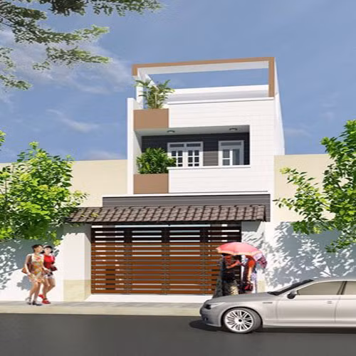 Mái che cổng và cửa gỗ phù hợp với nhà mặt đường thành phố. Ảnh: Internet.