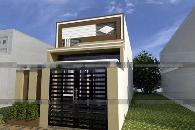 Thiết kế nhà cấp 4 có gác lửng kiểu dáng đơn giản với 4 phòng sinh hoạt riêng biệt, sân trước rộng cổng sắt đóng kín an toàn. Ảnh: Xaydungnhadepmoi.