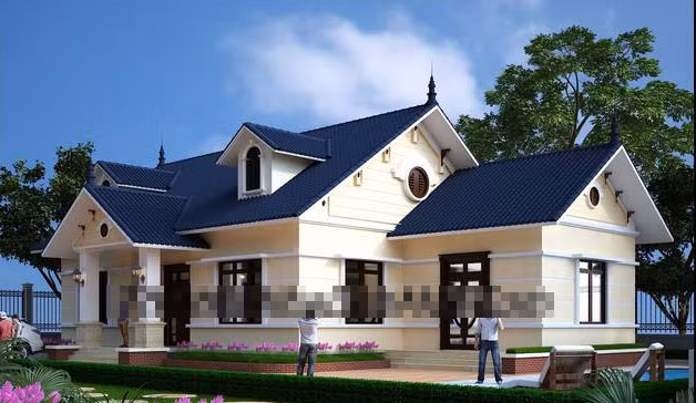 Căn nhà cấp 4 trải dài với nhiều ô cửa sổ lấy ánh sáng và đón gió mát. Khoảng sân vườn xung quanh thoáng đãng tôn dáng cho công trình. Ảnh: Thietkenhadepmoi.