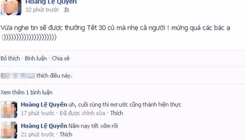Tuy nhiên không phải cũng biết khoe thưởng Tết đúng cách. Một số bạn trẻ gần như "tự sướng", khoe khoang một cách quá lố về tiền thưởng Tết của mình nhằm mục đích khiến cho người khác phải ghen tị hoặc nể phục.