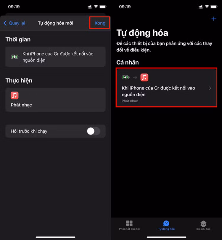 Bước 6: Nhấn Xong để hoàn tất. Chúc các bạn thành công đổi âm thanh báo khi cắm sạc iPhone.