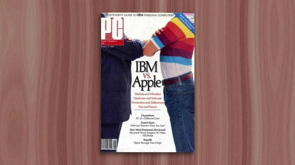 Thập niên 1980, Apple là hãng máy tính nhỏ bé so với những "ông lớn" như IBM. Do đó, sử dụng miếng dán đồng nghĩa người dùng đang ủng hộ kẻ yếu thế hơn, góp phần tăng sức cạnh tranh cho hãng. Ảnh: Apple Explained.