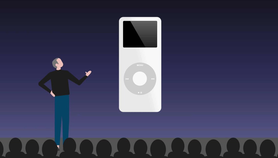 Khi có chỗ đứng trên thị trường, Apple cho ra đời nhiều thiết bị như iPod, iPhone hay MacBook. Không còn là hãng máy tính nhỏ bé, Apple dành nhiều năm xây dựng hình ảnh là một thương hiệu trẻ trung. Những thiết bị làm nên tên tuổi của Táo khuyết trong thập niên 2000 như iPod, iPhone vẫn kèm theo miếng dán quả táo. Ảnh: Apple Explained.