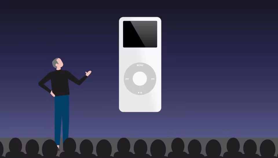 Khi có chỗ đứng trên thị trường, Apple cho ra đời nhiều thiết bị như iPod, iPhone hay MacBook. Không còn là hãng máy tính nhỏ bé, Apple dành nhiều năm xây dựng hình ảnh là một thương hiệu trẻ trung. Những thiết bị làm nên tên tuổi của Táo khuyết trong thập niên 2000 như iPod, iPhone vẫn kèm theo miếng dán quả táo. Ảnh: Apple Explained.