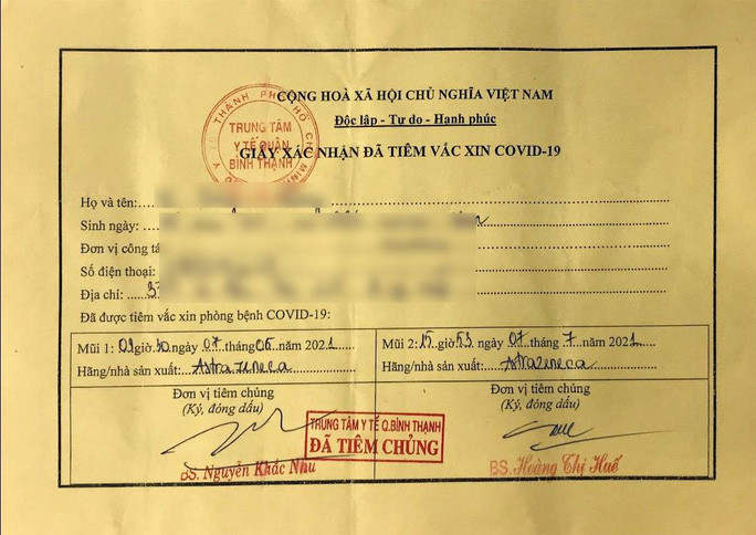 Den dau de duoc cap giay xac nhan da tiem vac xin COVID-19?