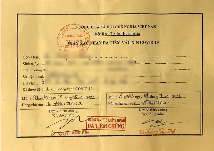 Den dau de duoc cap giay xac nhan da tiem vac xin COVID-19?