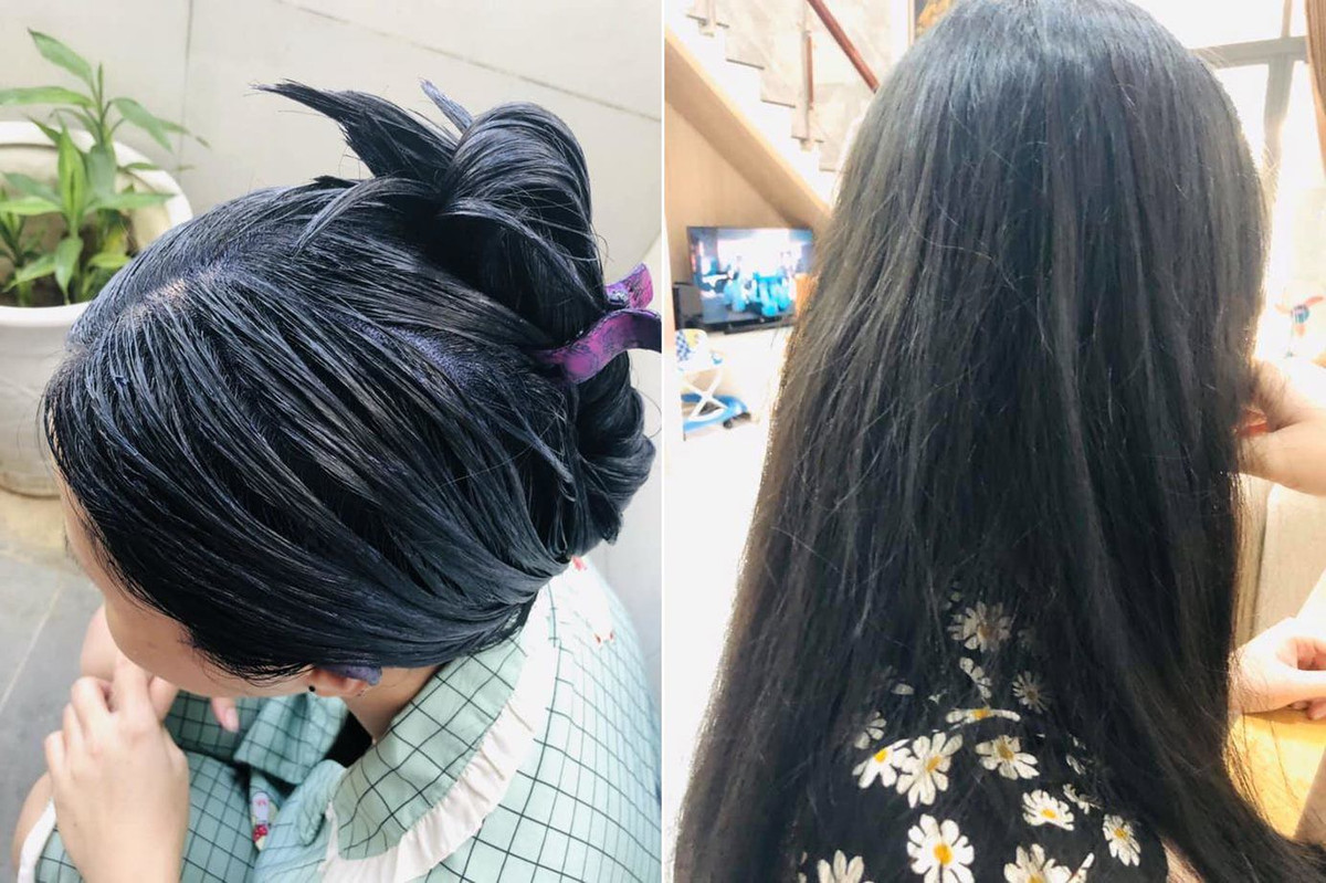 Tóc xanh đen là màu tóc hot hit 2021. Tuy không quá nổi bật nhưng ít nhất vẫn cần kinh qua 1 lần bóc màu hay tẩy để nâng tông tóc. Cô nàng tự nhuộm tại nhà với cái kết màu tóc không xê dịch màu...