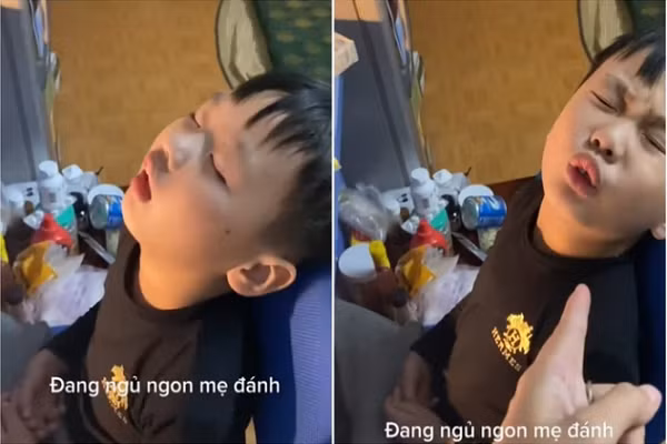 Ngu say khi hoc online bi me goi, cau be bieu cam gay sot