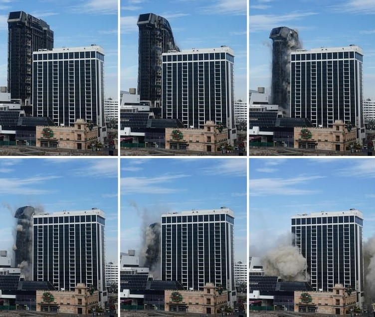 Theo Al Jazeera vào khoảng 9h sáng 17/2, Trump Plaza Hotel and Casino, tòa nhà cũ của ông Donald Trump đã bị đánh sập bằng thuốc nổ trong vòng khoảng 20 giây. (Nguồn ảnh: Reuters/AP) 