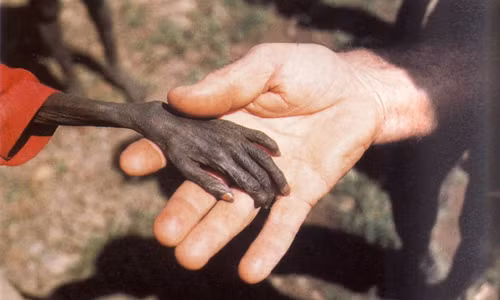 Nhiếp ảnh gia Mike Wells nổi tiếng với bức ảnh chụp cánh tay cậu bé chết đói đặt trên bàn tay của một nhà truyền giáo ở Uganda năm 1980.