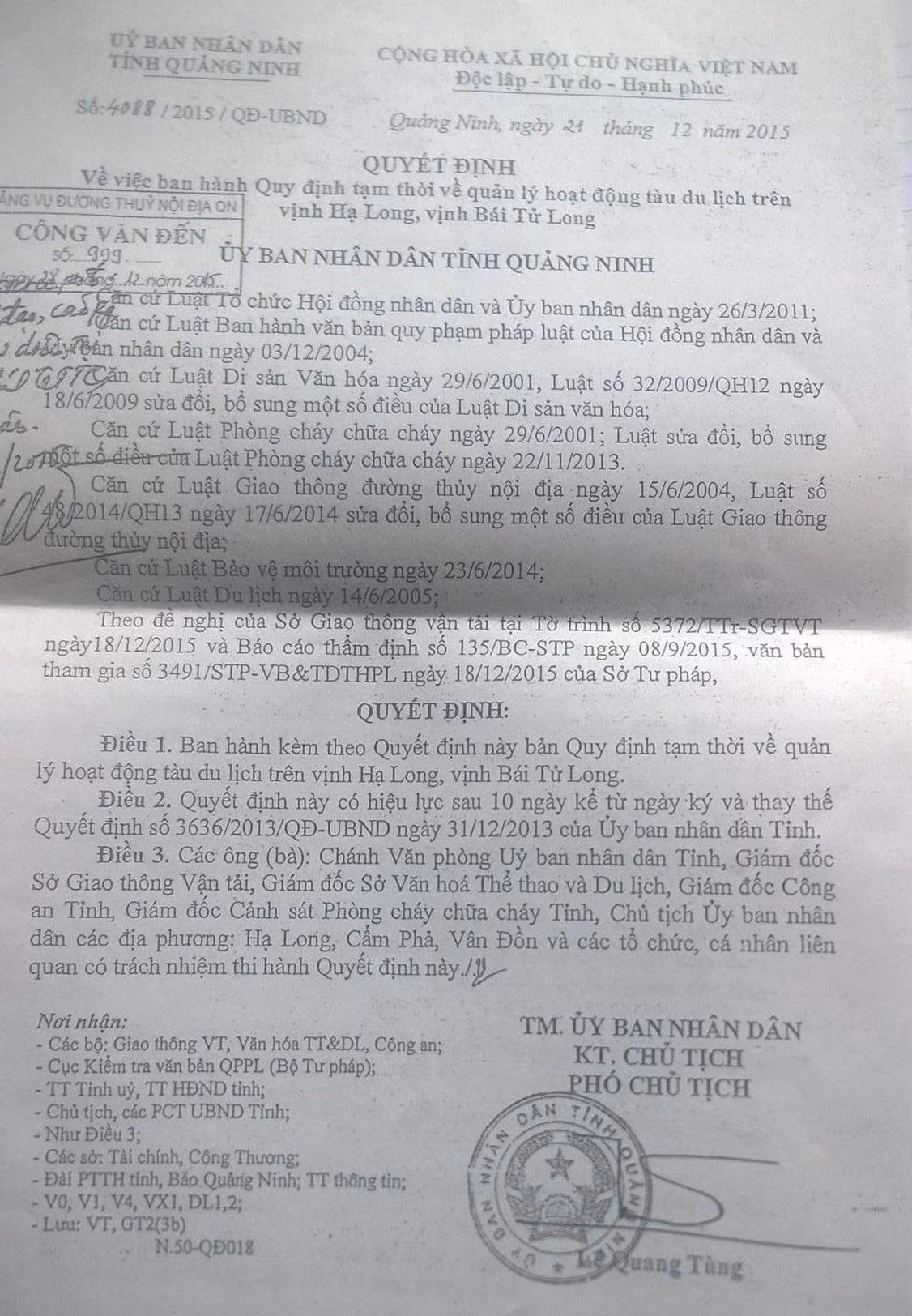 QN: Cuc kiem tra van ban “soi” quyet dinh quan ly tau du lich