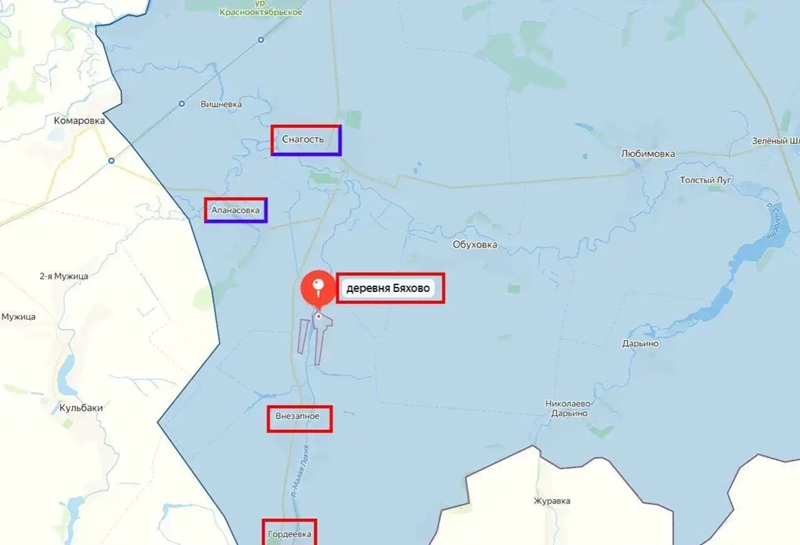 Trong cuộc phản công này, Quân đội Nga đã chiếm lại 4 ngôi làng trọng điểm Gordeevka, Vnezpnoe, Viktorovka và Byakhovo với tốc độ và hiệu quả đáng kinh ngạc, đồng thời, quyền kiểm soát của họ đối với các làng Apanasovka và Snagost cũng đạt 50%. Ảnh: Sohu.