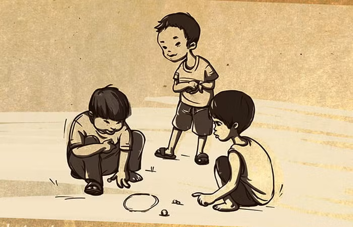 Bắn bi: Đây là một trò chơi được các bé trai đặc biệt yêu thích. Chỉ cần vẽ một vòng tròn nhỏ ở giữa chỗ nào đó gọi là lỗ. Cách lỗ đó một đoạn vừa đủ xa thì kẻ thêm một vạch ngang làm điểm bắt đầu. Mỗi người chơi đều phải góp một số lượng bi bằng nhau, sau đó bắn vào lỗ đã vẽ. Cuối cùng, cả bọn đếm ai được nhiều bi nhất sẽ thắng.