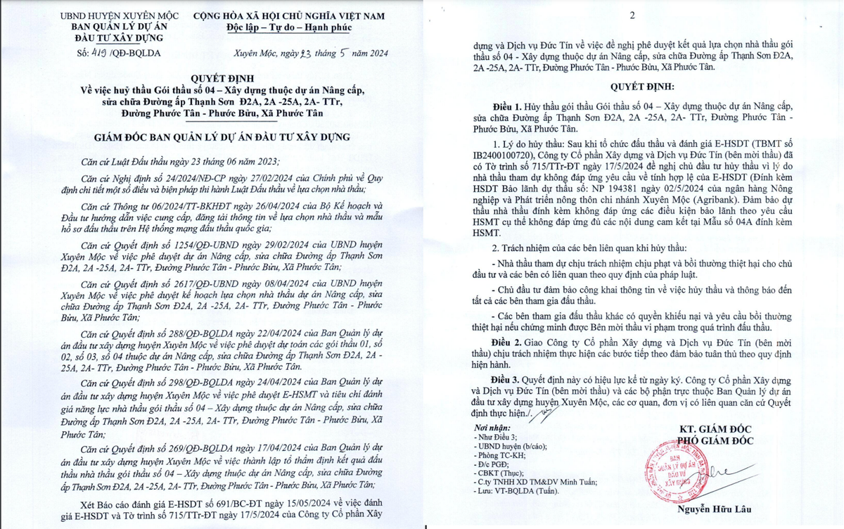 BR-VT: 4 goi thau tien ty tai Xuyen Moc ve tay ai?