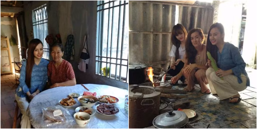 Ngoài ra, người đẹp từng chia sẻ hình ảnh ngôi nhà đơn sơ, giản dị của bà cô trong một lần về quê thăm quê.